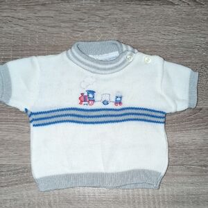 Vintage Baby Sweater with Train Design Size 0-6 Months